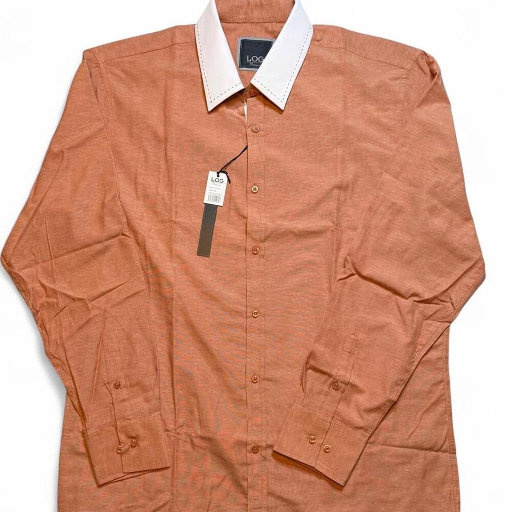 Log  Men's Long Sleeve Button Down Shirt Orange with white collar size XXL Brand